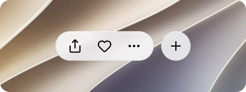 The same toolbar over the light wallpaper, tinted: the pill and the round button are almost opaque light gray, and the wallpaper barely shows through.